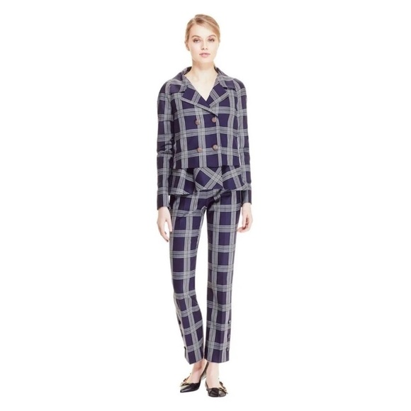 Lela Rose Plaid Stretch Wool Jacket & Pants Set - Picture 1 of 16